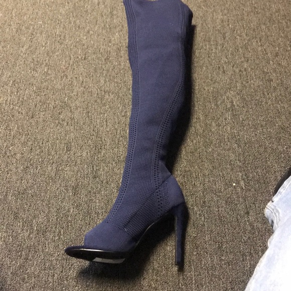 Blue open toe Thigh high boot - Picture 2 of 6